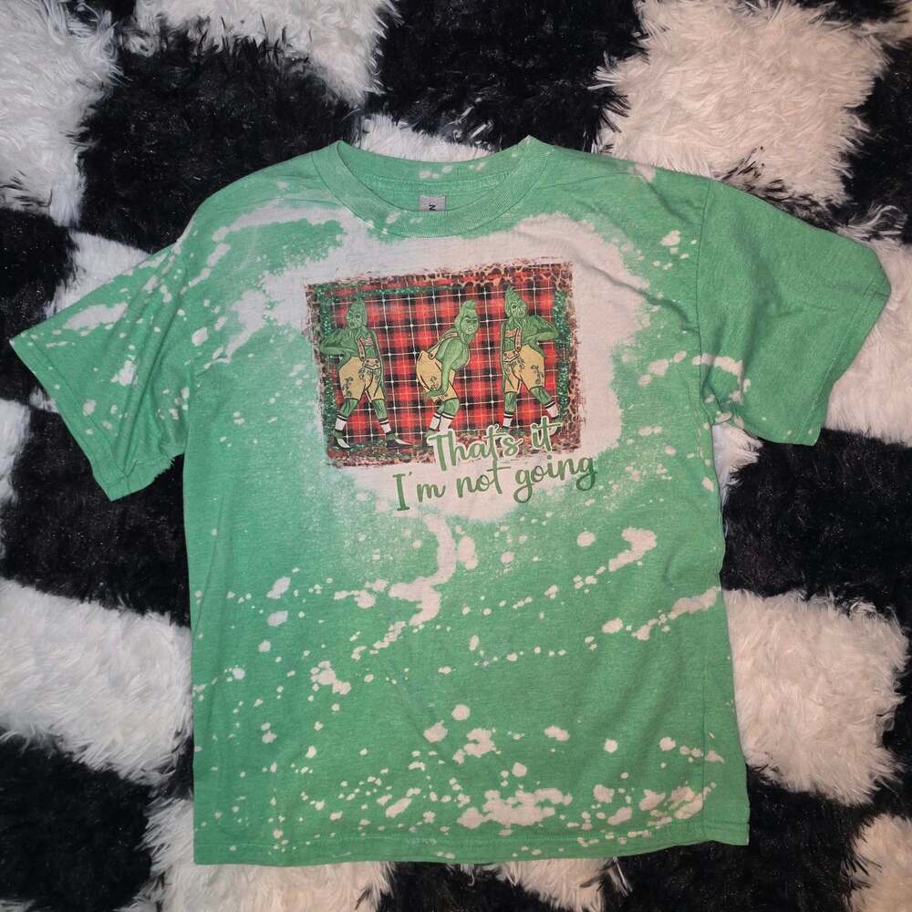 Gildan Bleached Grinch Graphic T-Shirt Green Youth L 14-16
